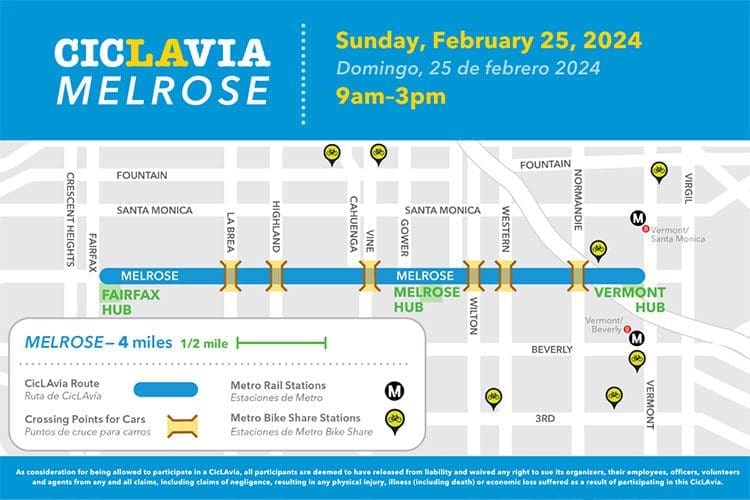 On February 25, 2024 CicLAvia is opening up streets on Melrose Ave. so you can jog, ride, bike, skate, run, walk, skateboard, spectate...