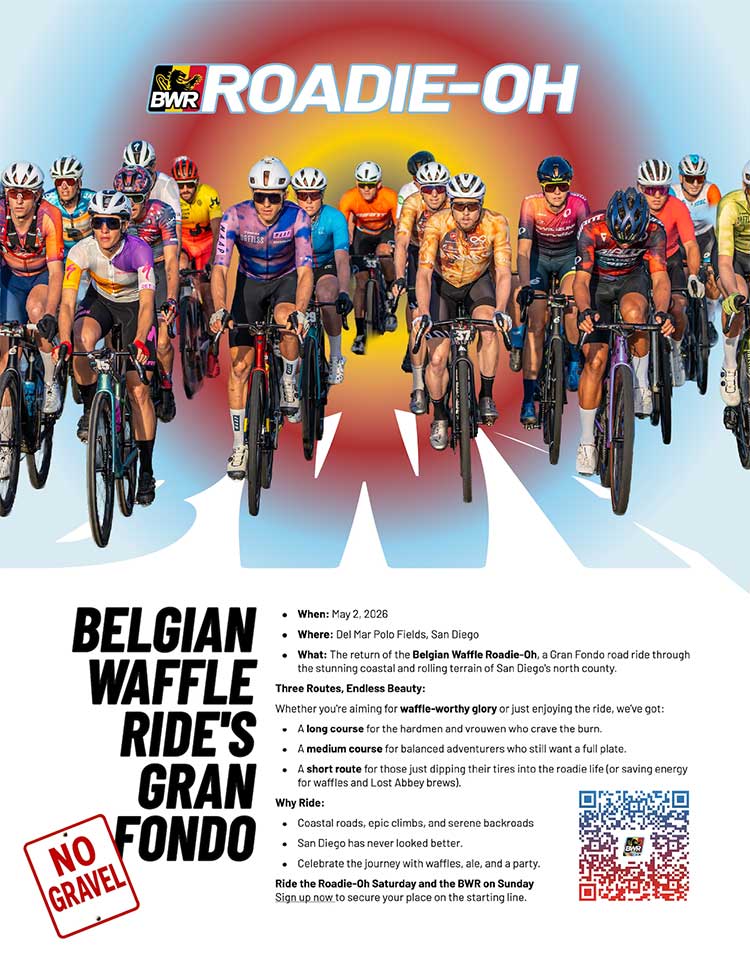 The&nbsp;Belgian Waffle Roadie-Oh&nbsp;is the Gran Fondo-style road ride that kicks off the&nbsp;Belgian Waffle Ride Festival Weekend&nbsp;in&nbsp;Del Mar, California. It’s a scenic, spirited celebration of road cycling with multiple distance options.